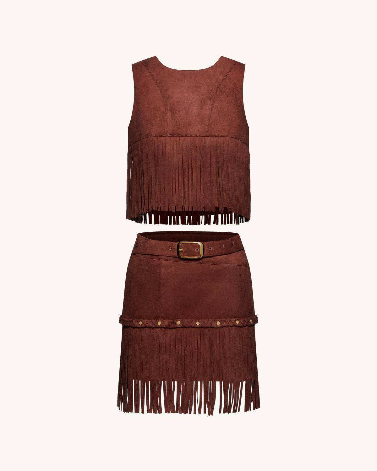 Western-Style Sueded Fringe Skirt - Burgundy | JW PEI