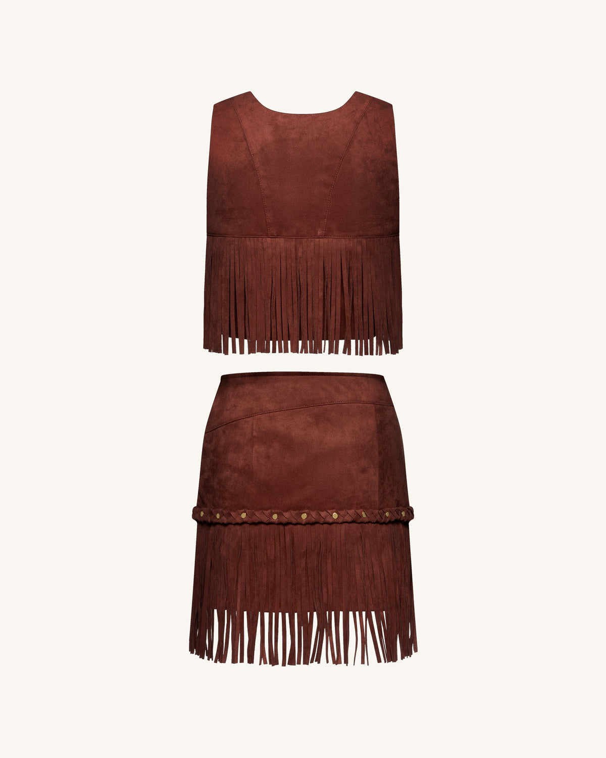 Western-Style Sueded Fringe Skirt - Burgundy | JW PEI