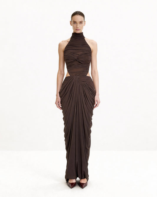 Draped Twist-Front Maxi Skirt - Brown | JW PEI