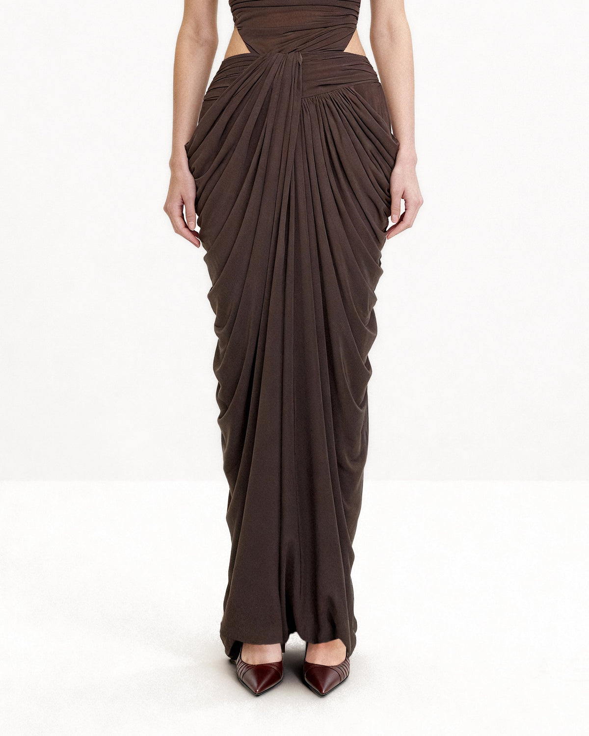 Draped Twist-Front Maxi Skirt - Brown | JW PEI