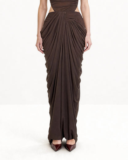 Draped Twist-Front Maxi Skirt - Brown | JW PEI