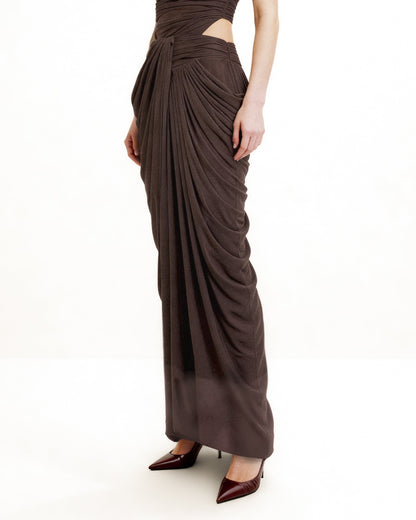 Draped Twist-Front Maxi Skirt - Brown | JW PEI