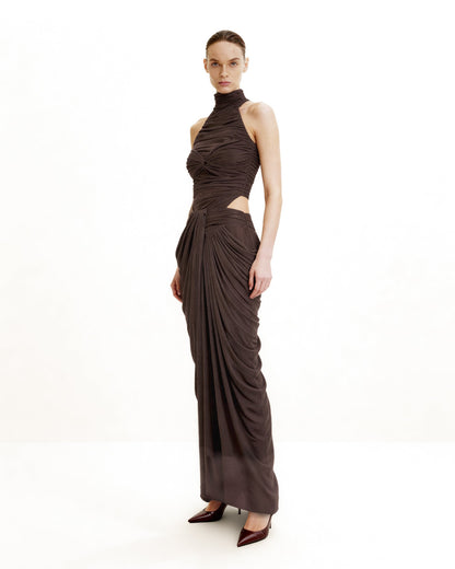 Draped Twist-Front Maxi Skirt - Brown | JW PEI