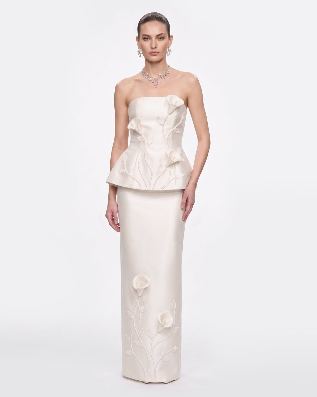 Floral Appliqué Vine Maxi Skirt - White | JW PEI