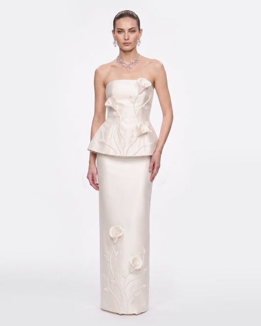 Floral Appliqué Vine Maxi Skirt - White | JW PEI