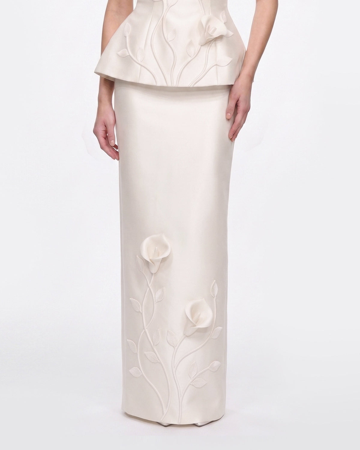 Floral Appliqué Vine Maxi Skirt - White | JW PEI