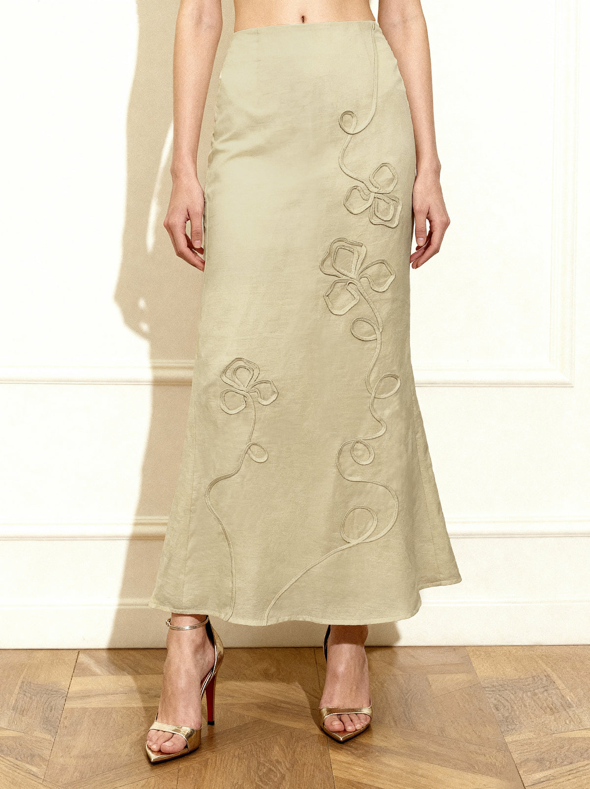 Linen Corded Embroidery Maxi Skirt - Natural | JW PEI