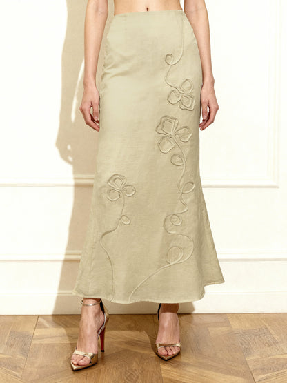 Linen Corded Embroidery Maxi Skirt - Natural | JW PEI