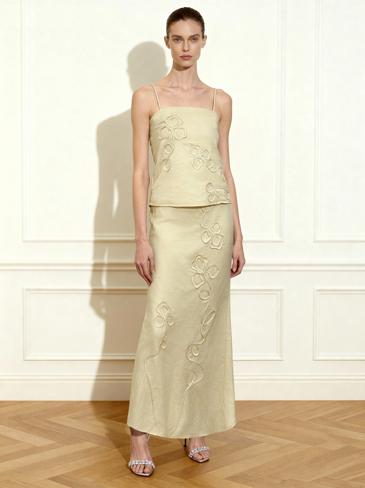Linen Corded Embroidery Maxi Skirt - Natural | JW PEI