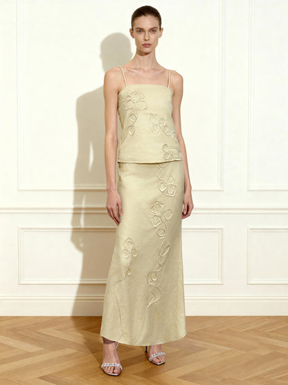 Linen Corded Embroidery Maxi Skirt - Natural | JW PEI