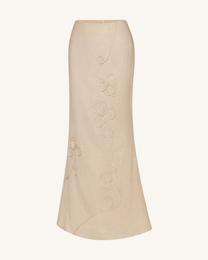 Linen Corded Embroidery Maxi Skirt - Natural | JW PEI