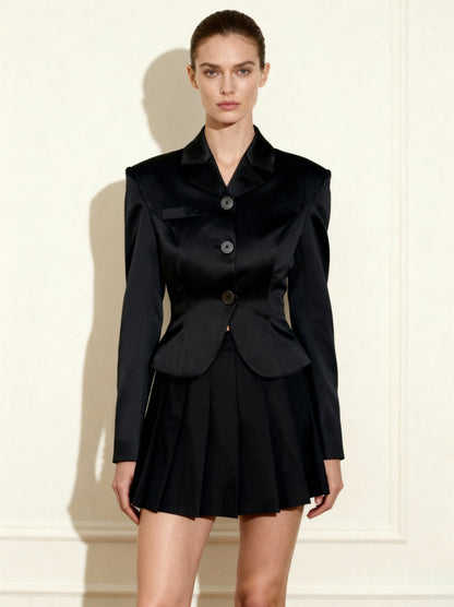 Satin Pleated Mini Skirt - Black | JW PEI