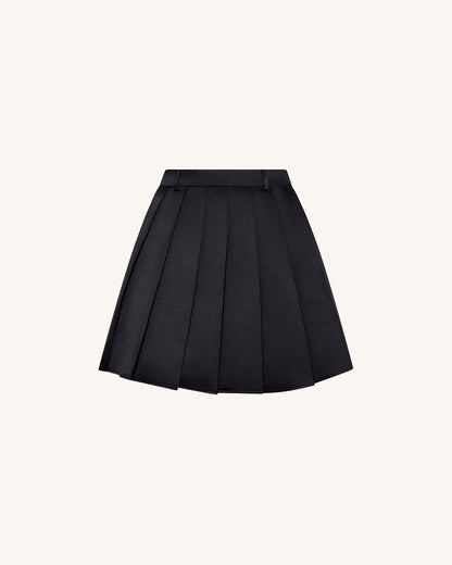 Satin Pleated Mini Skirt - Black | JW PEI