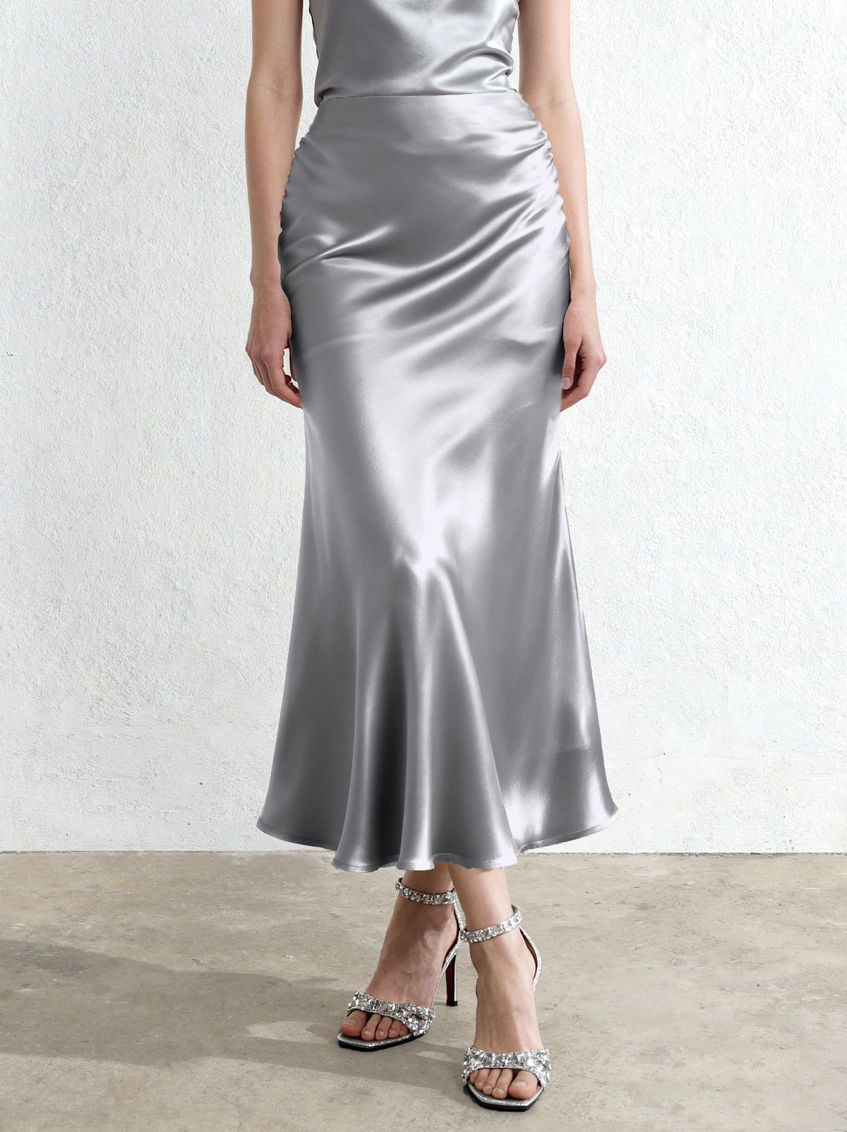 Liquid Satin Mermaid Maxi Skirt - Silver | JW PEI