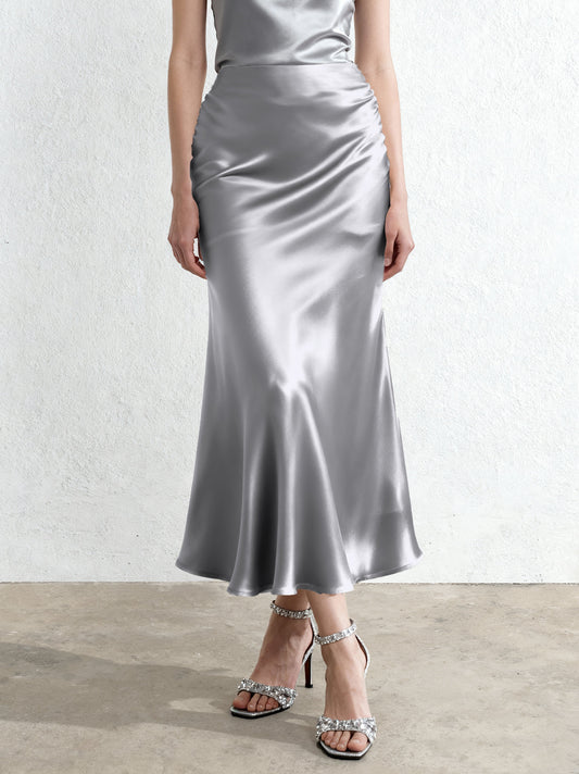 Liquid Satin Mermaid Maxi Skirt - Silver | JW PEI