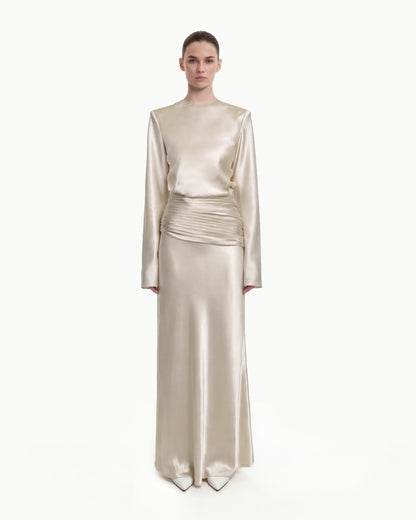 Satin-Feel Draped Maxi Skirt - Cream | JW PEI