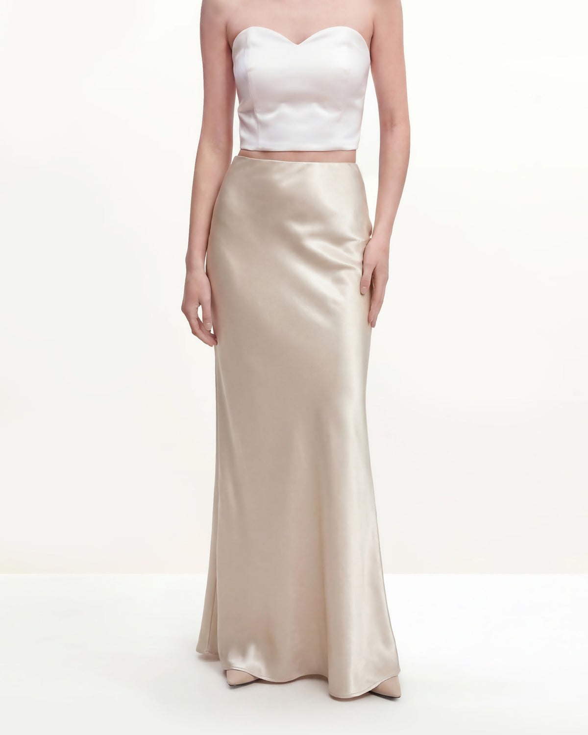 Satin-Feel Draped Maxi Skirt - Cream | JW PEI