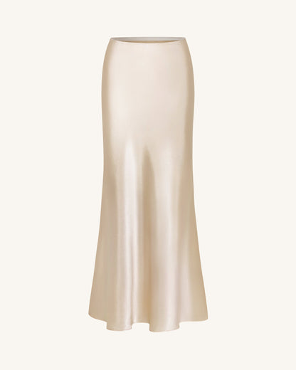 Satin-Feel Draped Maxi Skirt - Cream | JW PEI