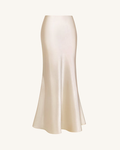 Satin-Feel Draped Maxi Skirt - Cream | JW PEI