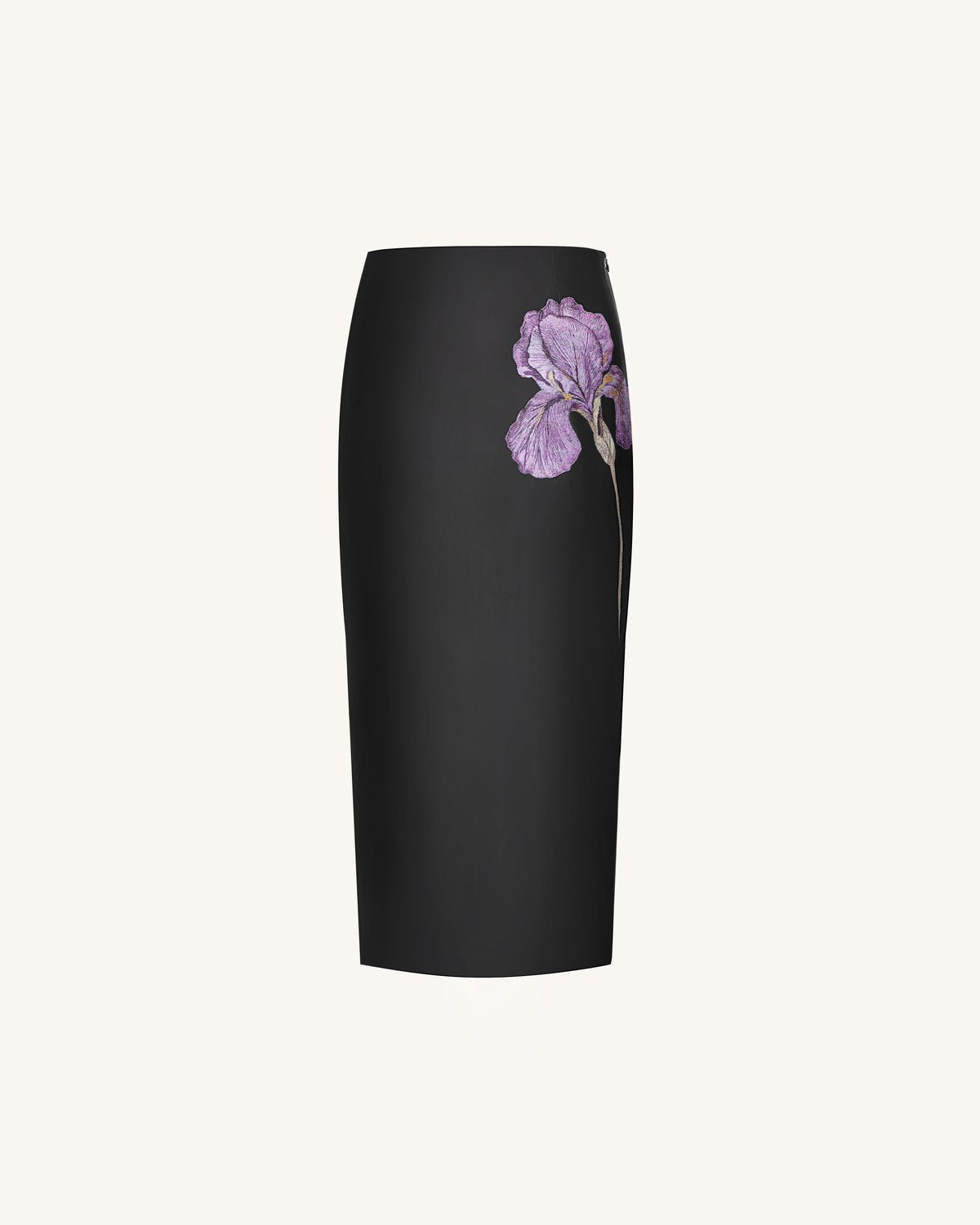 Iris Floral-Print High Waist Pencil Leather Midi Skirt - Black | JW PEI