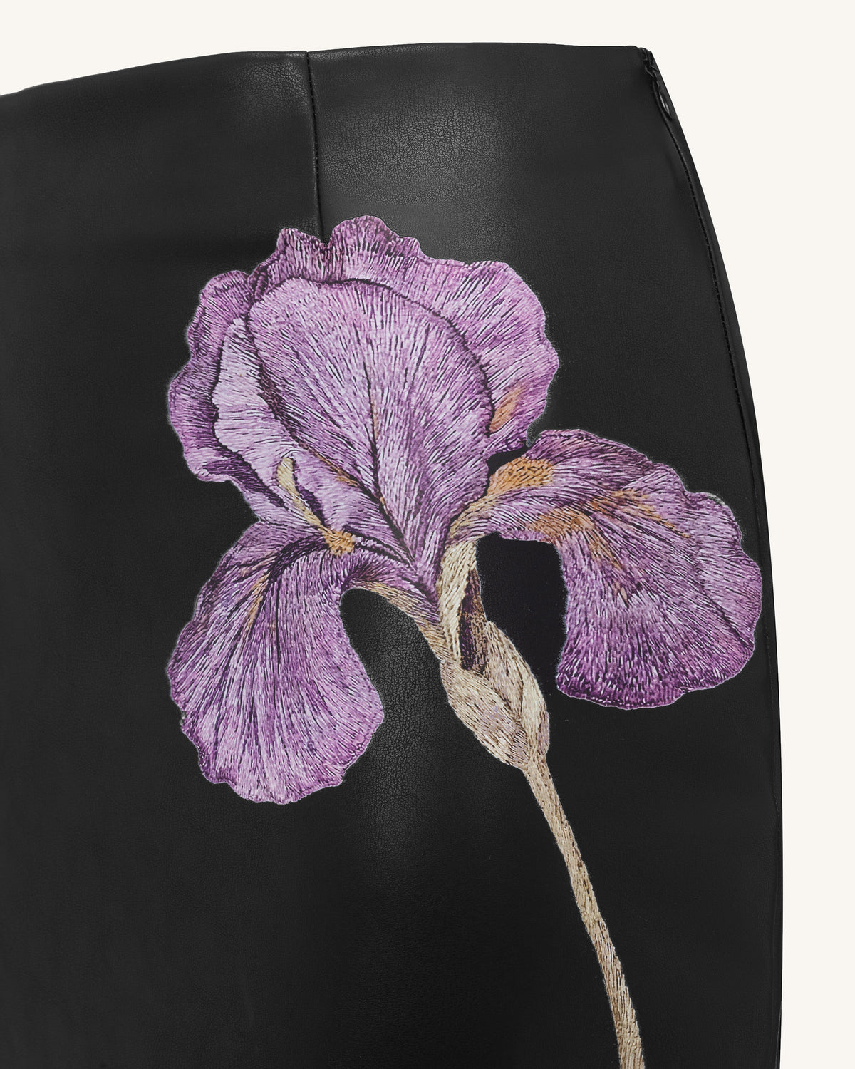 Iris Floral-Print High Waist Pencil Leather Midi Skirt - Black | JW PEI