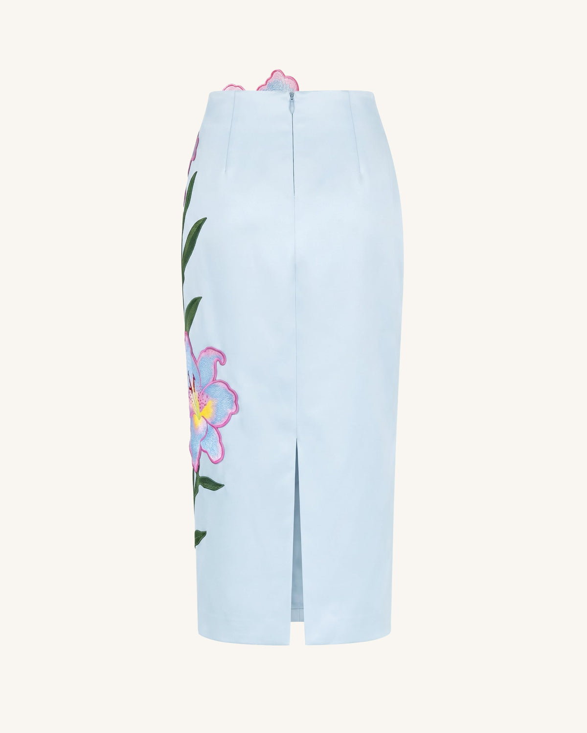 Lily Floral Embroidered High Waist Pencil Midi Skirt - Light Blue | JW PEI