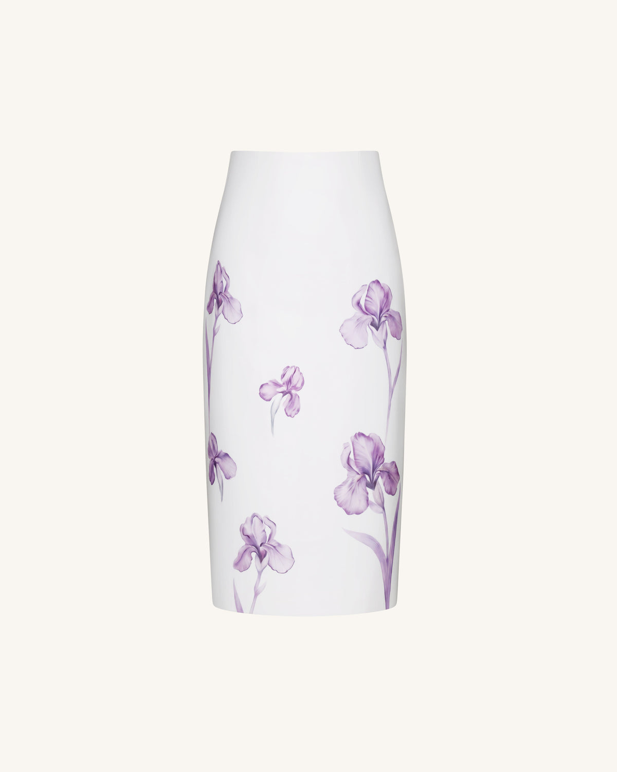 Iris Print High-Waisted Pencil Midi Skirt - White/Purple | JW PEI