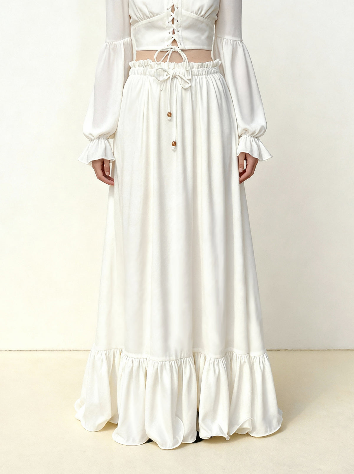 Drawstring Chiffon Maxi Skirt - White | JW PEI