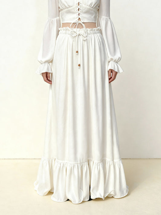 Drawstring Chiffon Maxi Skirt - White | JW PEI