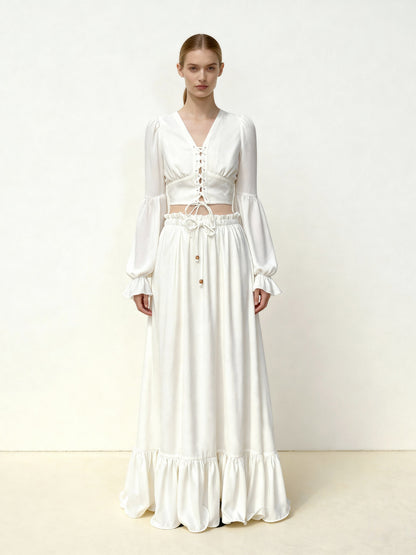 Drawstring Chiffon Maxi Skirt - White | JW PEI