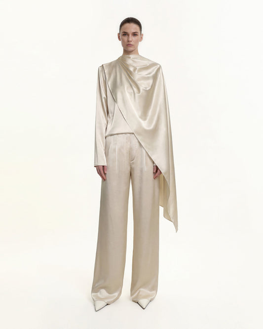 Asymmetric Drape High-Neck Cape Top - Cream | JW PEI