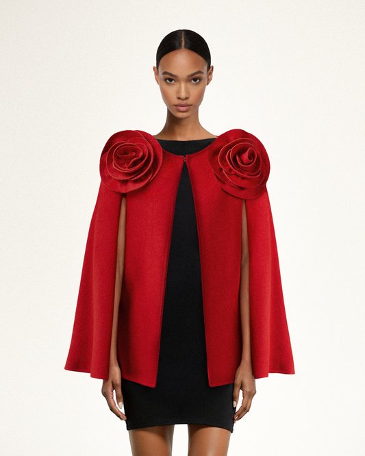 Clara Floral Applique Cape Coat - Red | JW PEI