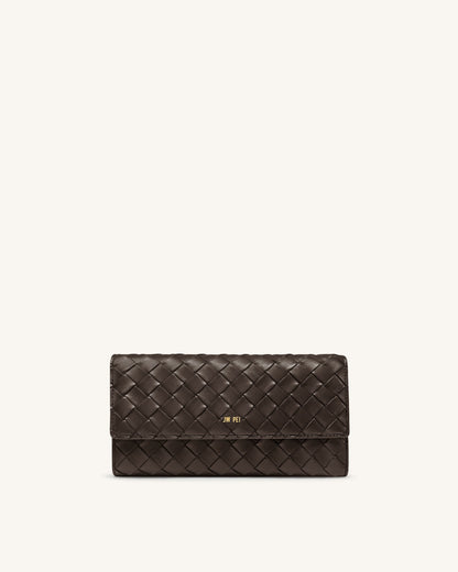 Woven Texture Flap Wallet - Chocolate | JW PEI