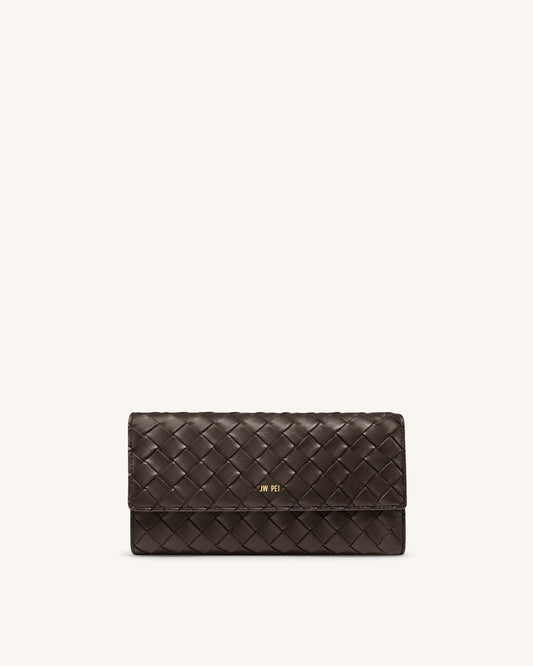 Woven Texture Flap Wallet - Chocolate | JW PEI