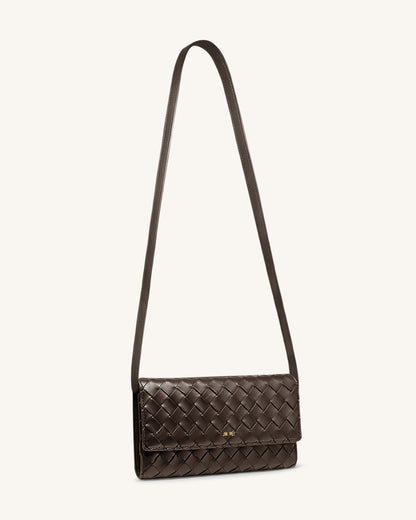 Woven Texture Flap Wallet - Chocolate | JW PEI