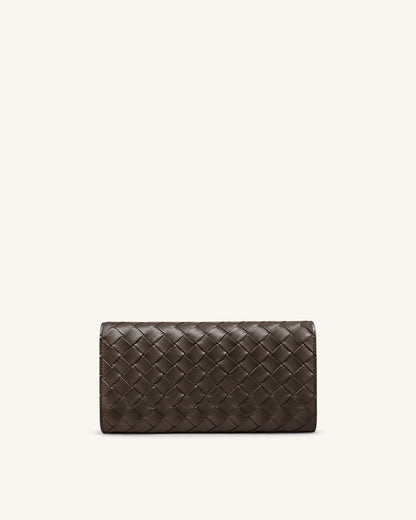 Woven Texture Flap Wallet - Chocolate | JW PEI