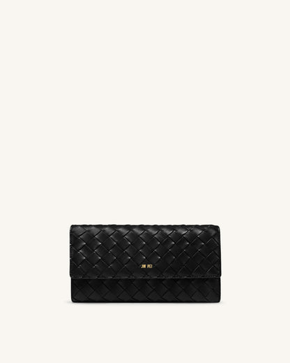 Woven Texture Flap Wallet - Black | JW PEI
