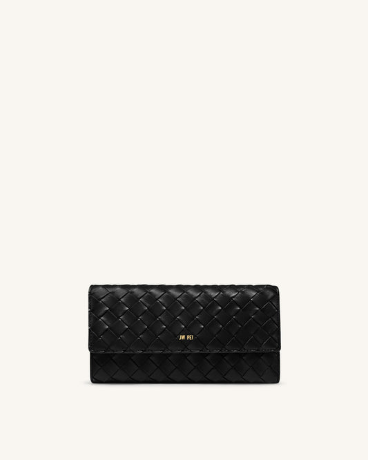 Woven Texture Flap Wallet - Black | JW PEI