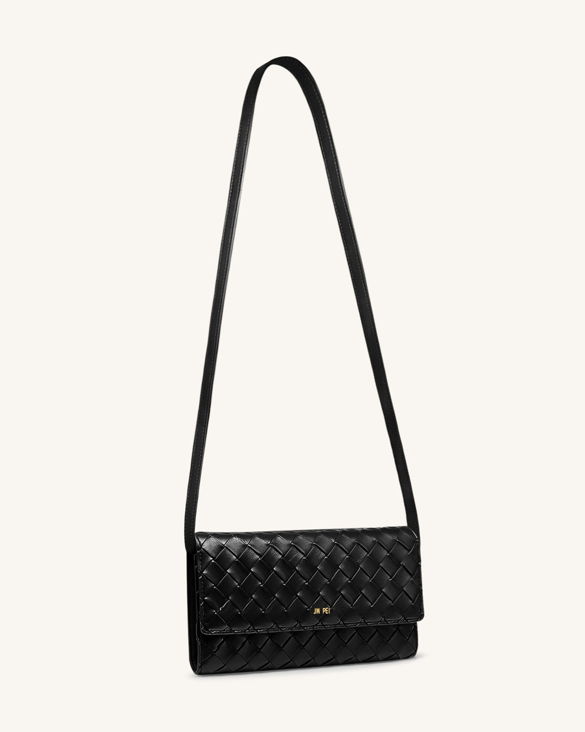 Woven Texture Flap Wallet - Black | JW PEI
