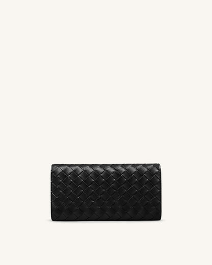 Woven Texture Flap Wallet - Black | JW PEI