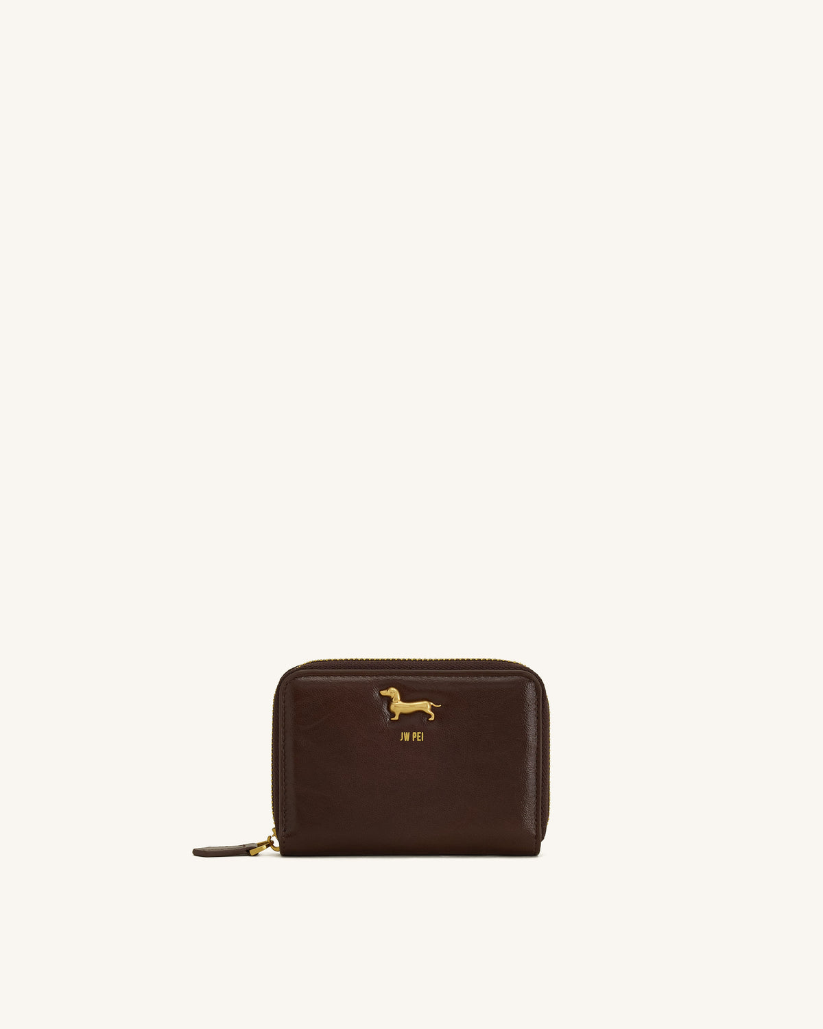 Maeve Dachshund Metal Emblem Zip Wallet - Chocolate | JW PEI