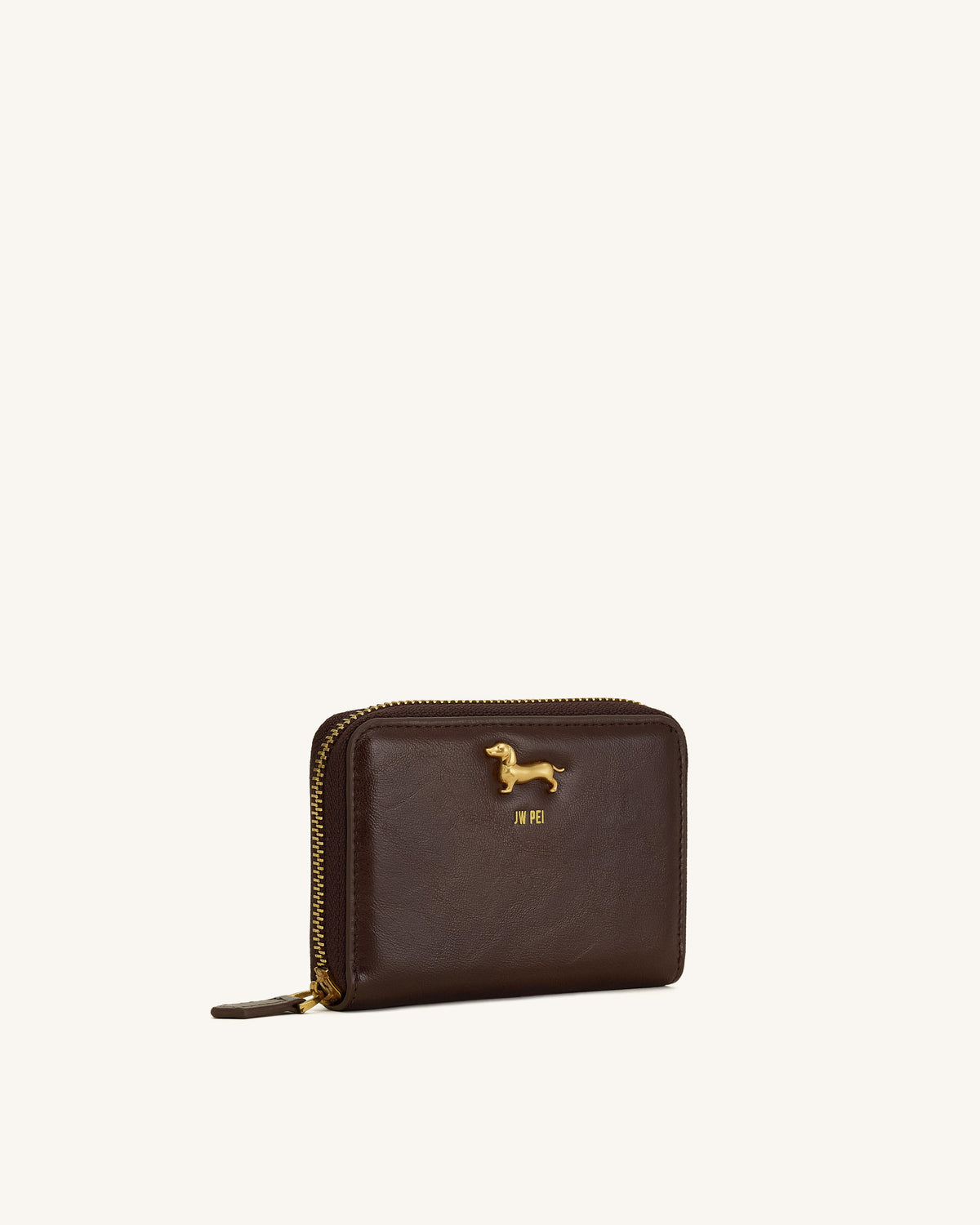 Maeve Dachshund Metal Emblem Zip Wallet - Chocolate | JW PEI