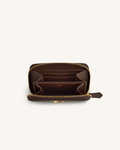Maeve Dachshund Metal Emblem Zip Wallet - Chocolate | JW PEI