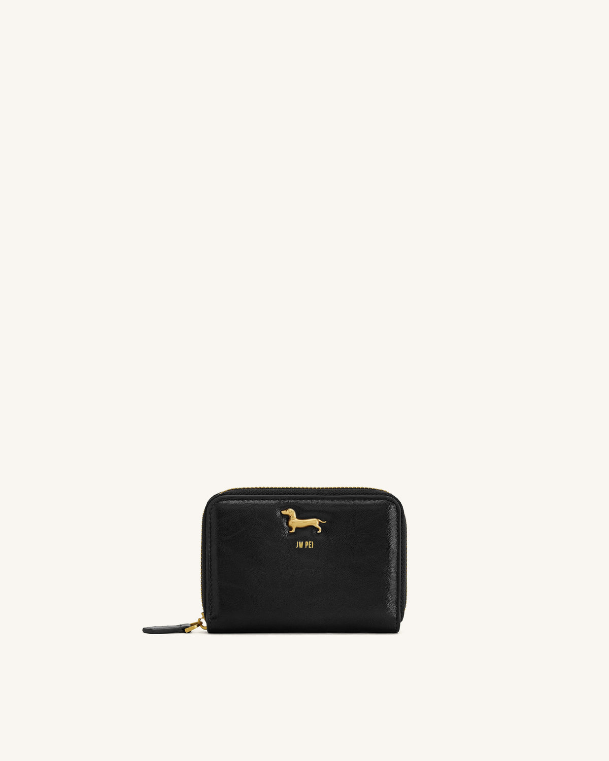 Maeve Dachshund Metal Emblem Zip Wallet - Black | JW PEI