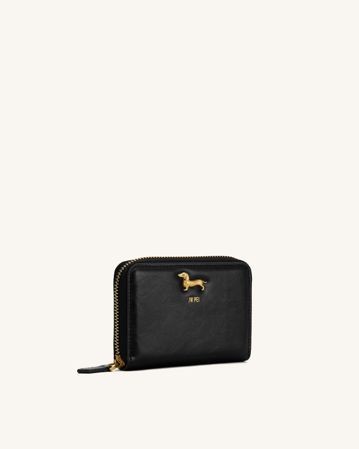 Maeve Dachshund Metal Emblem Zip Wallet - Black | JW PEI