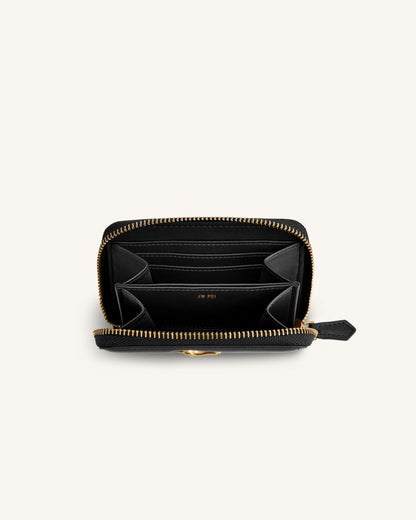 Maeve Dachshund Metal Emblem Zip Wallet - Black | JW PEI