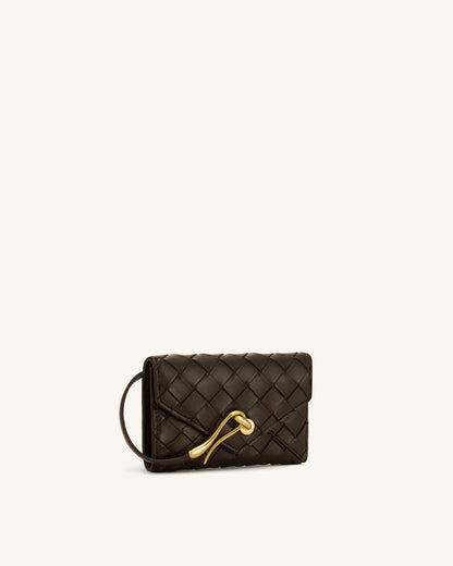 Celeste Woven Textured Envelope Wallet - Chocolate | JW PEI