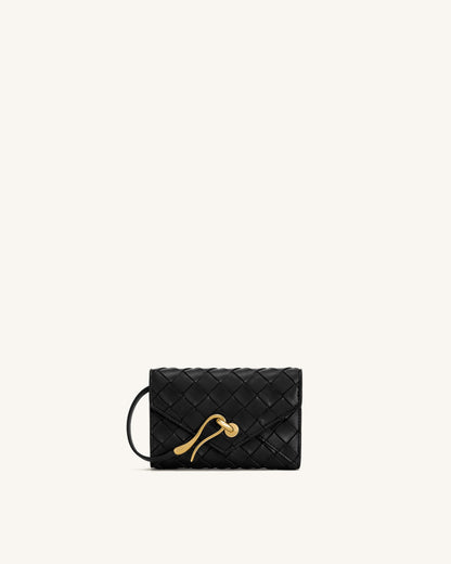 Celeste Woven Textured Envelope Wallet - Black | JW PEI