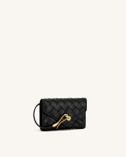 Celeste Woven Textured Envelope Wallet - Black | JW PEI