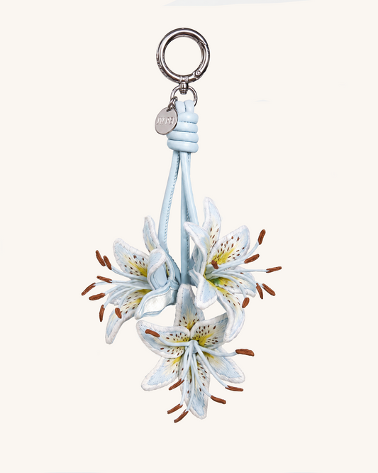 3D Embroidered Lily Bag Charm - Ice Blue | JW PEI